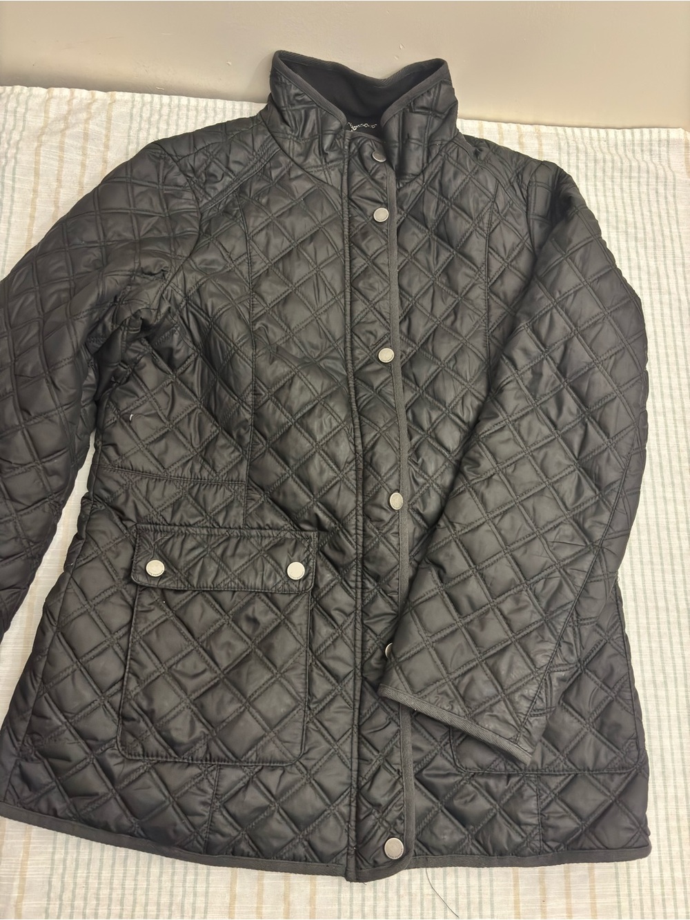 Lucky Brand Black Diamond-Quilted Snap Puffer Jacket